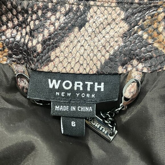 WORTH Cropped Leather Python Print  Jacket with Leather Stitch Size 6 - Picture 6 of 7